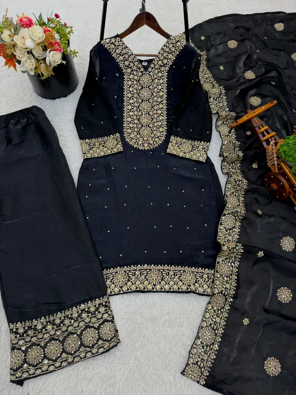 Black_Embroidered_Straight_Kurta_Set_For_Women