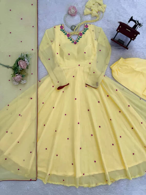 Yellow_Faux_Georgette_Flared_Anarkali_Suit_Set_For_Women
