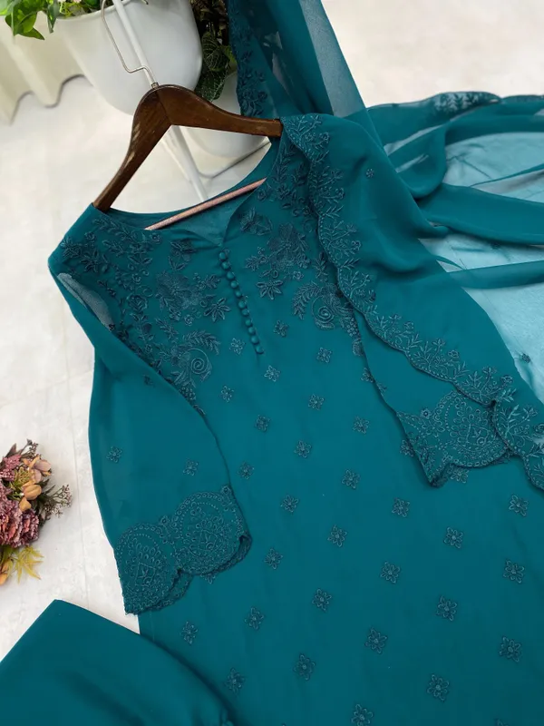 Teal_Georgette_Straight_Embroidered_Kurta_Set_For_Women
