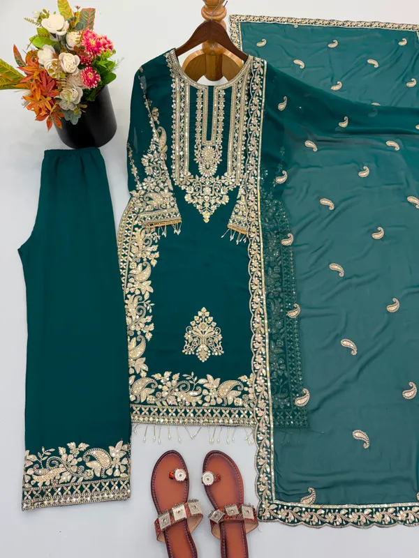 Teal_Faux_Georgette_Straight_Salwar_Suit_Set_For_Women