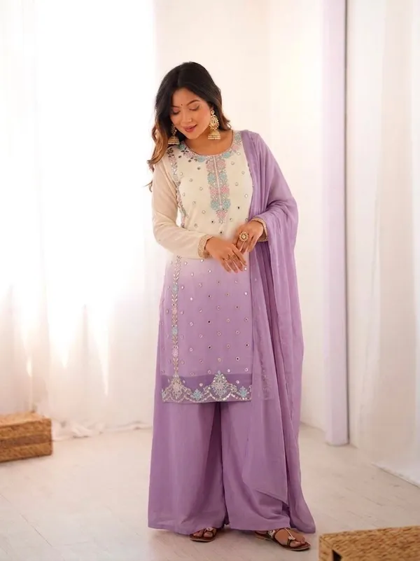 Lavender_Georgette_Embellished_Kurta_Set_For_Women