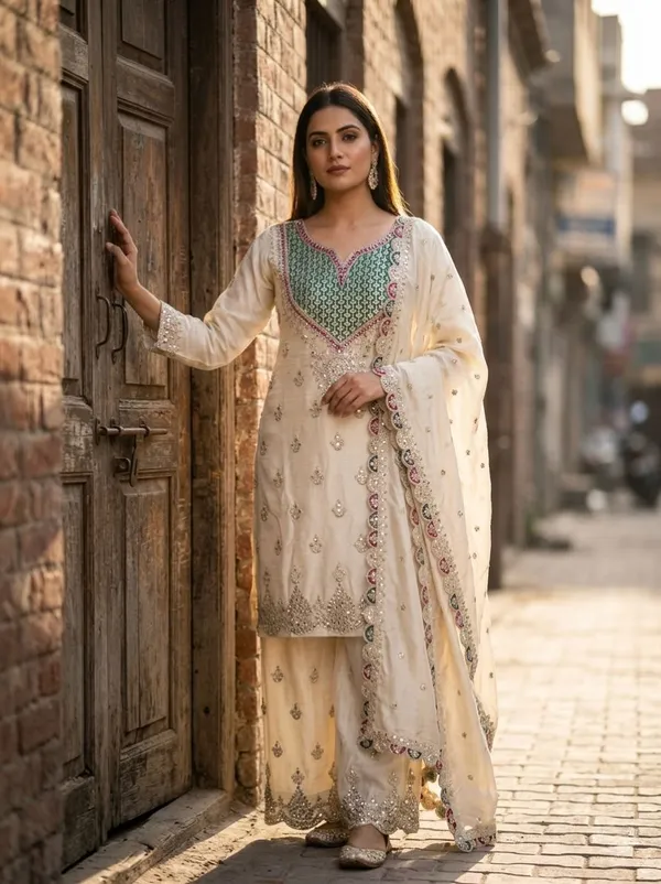 Cream_Chinnon_Silk_Straight_Embroidered_Suit_Set_For_Women