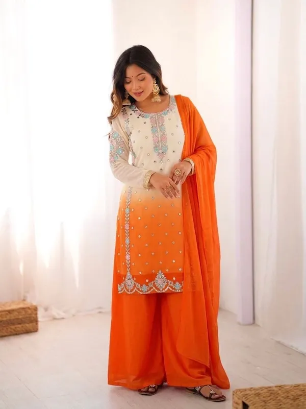 Orange_Georgette_Embellished_Straight_Kurta_Set_For_Women