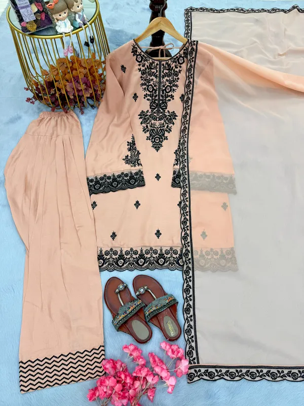 Peach_Rayon_Straight_Embroidered_Kurta_Set_For_Women