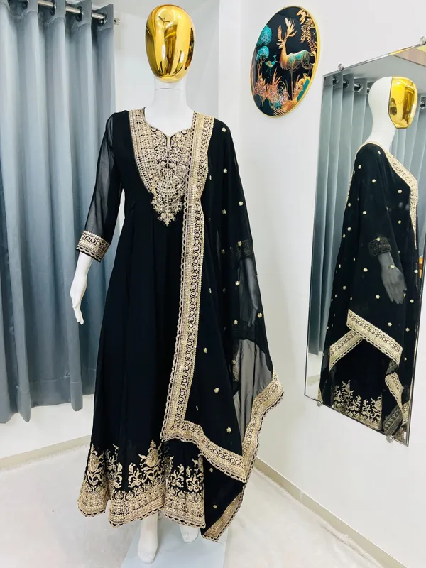 Black_Faux_Georgette_Flared_Anarkali_Suit_For_Women
