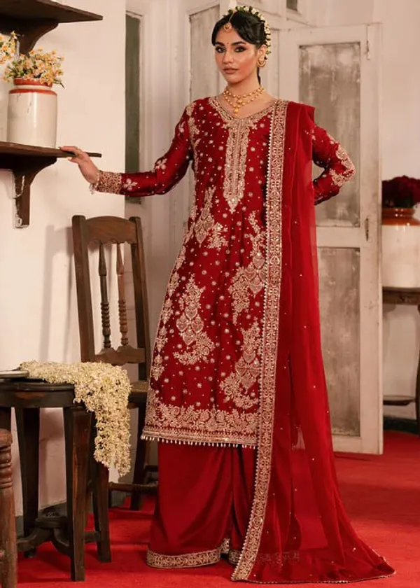 Red_Roman_Silk_Embroidered_Straight_Kurta_Sharara_Set_For_Women