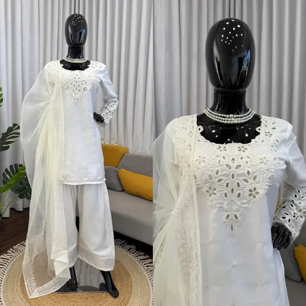 White_Crepe_Organza_Silk_Straight_Kurta_Set_For_Women