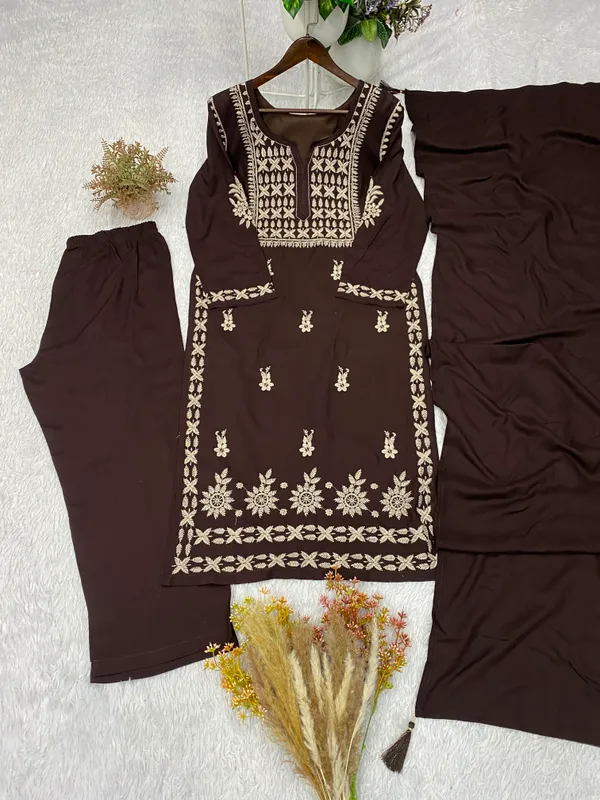 Brown_Rayon_Straight_Kurta_Set_For_Women