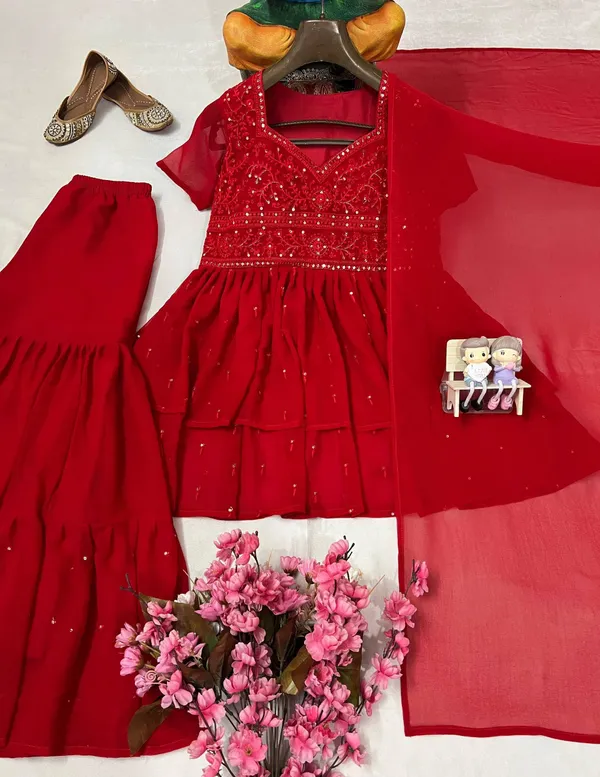Red_Georgette_Embellished_Flared_Sharara_Suit_Set_For_Women