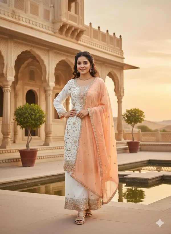 Peach_White_Faux_Georgette_Straight_Suit_Set_For_Women