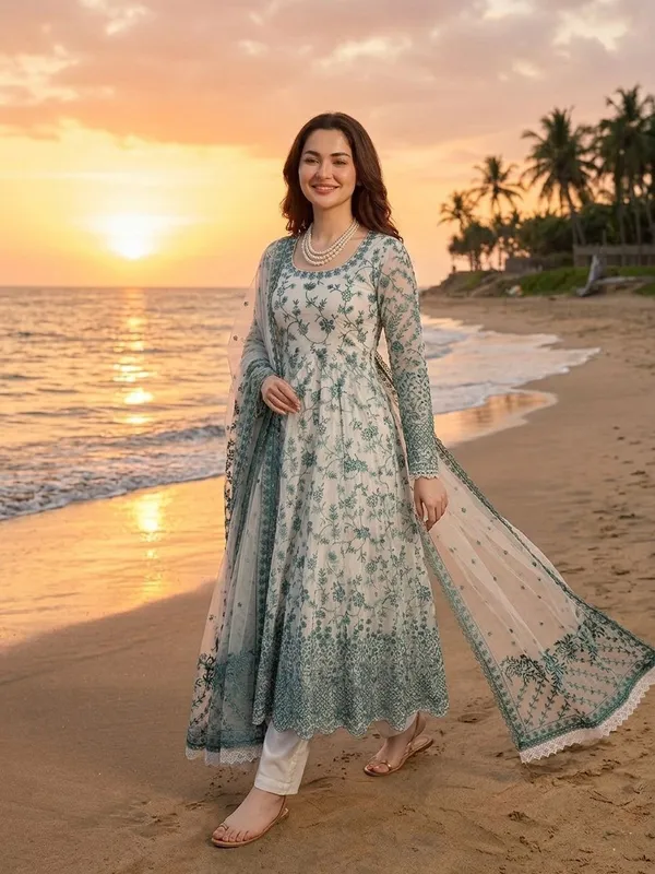 Green_Faux_Georgette_Floral_Print_Anarkali_Suit_Set_For_Women
