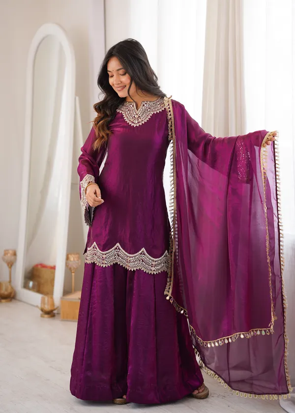 Purple_Fendi_Silk_Embellished_Straight_Kurta_Palazzo_Set_For_Women