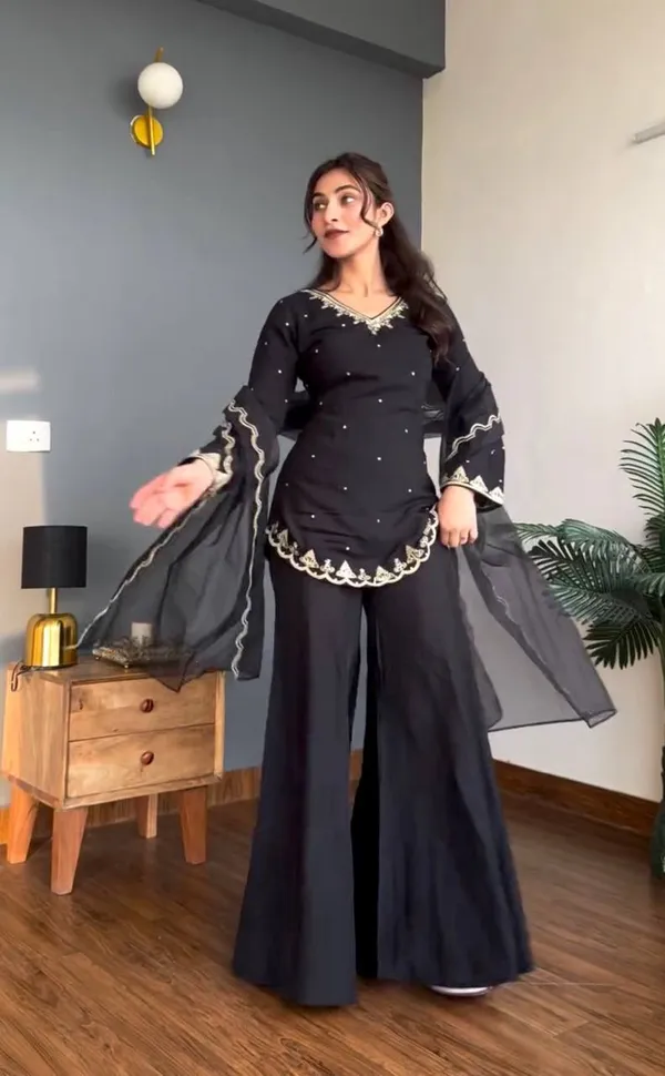 Black_Roman_Silk_Straight_Embroidered_Kurta_Palazzo_Set_For_Women