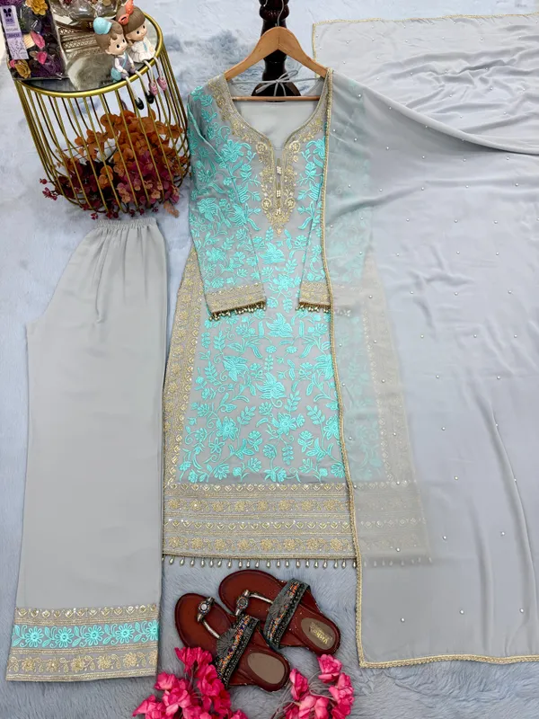 Light_Blue_Faux_Georgette_Straight_Embroidered_Kurta_Set_For_Women