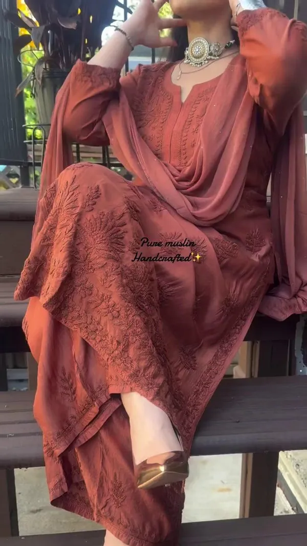 Mauve_Faux_Georgette_Straight_Embroidered_Kurta_Set_For_Women