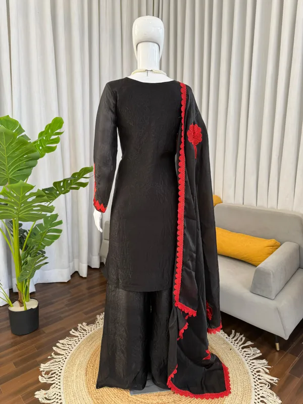 Black_Fendi_Silk_Embroidered_Straight_Kurta_Set_For_Women