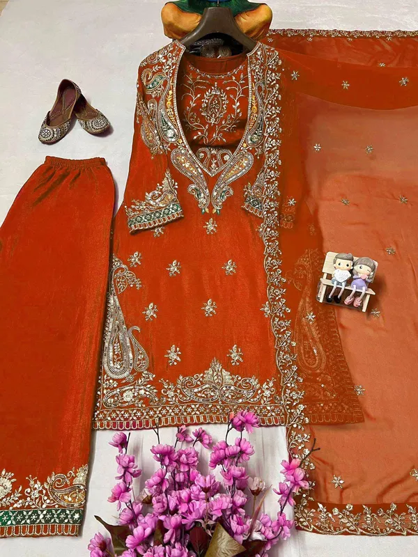 Orange_Chinon_Georgette_Anarkali_Embroidered_Suit_For_Women
