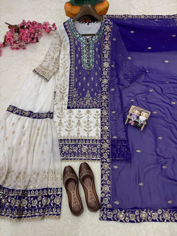 White_Royal_Blue_Faux_Georgette_Embroidered_Anarkali_Suit_Set_For_Women