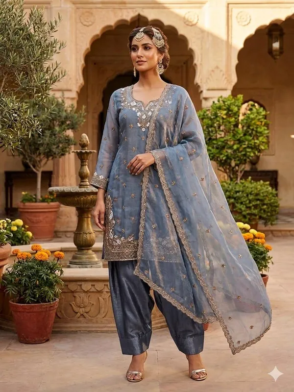 Blue_Fendi_Straight_Embroidered_Kurta_Set_For_Women