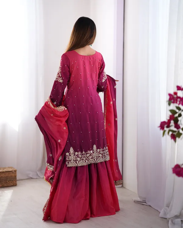 Magenta_Chinnon_Silk_Embroidered_Sharara_Suit_Set_For_Women