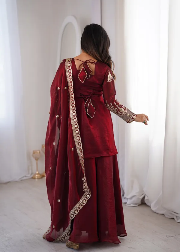 Maroon_Fendi_Silk_Embroidered_Sharara_Set_For_Women