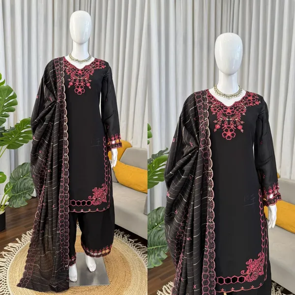 Black_Chanderi_Jacquard_Embroidered_Kurta_Salwar_Suit_For_Women