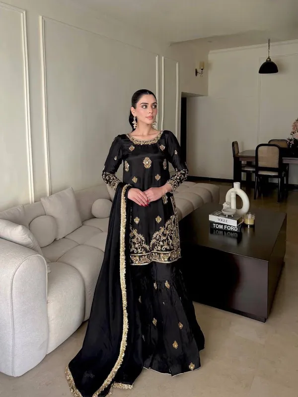 Black_Chinon_Silk_Embroidered_Sharara_Suit_For_Women