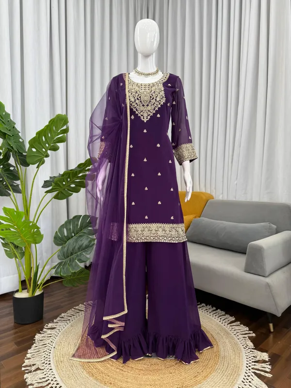 Purple_Faux_Georgette_Straight_Kurta_Set_For_Women