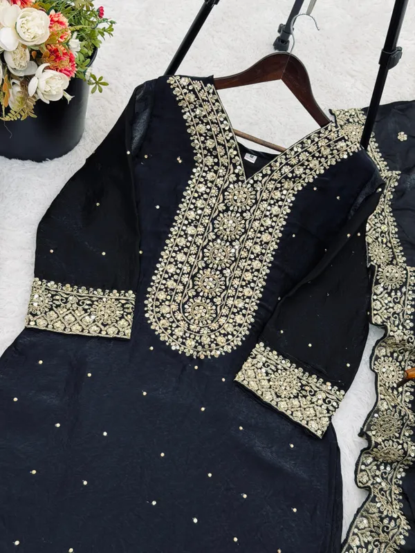 Black_Embroidered_Straight_Kurta_Set_For_Women