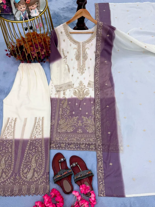 Cream_Purple_Georgette_Straight_Embroidered_Kurta_Sharara_Set_For_Women