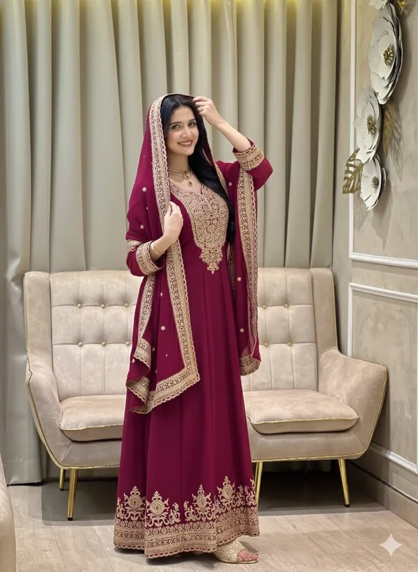 Maroon_Faux_Georgette_Flared_Anarkali_Suit_Set_For_Women