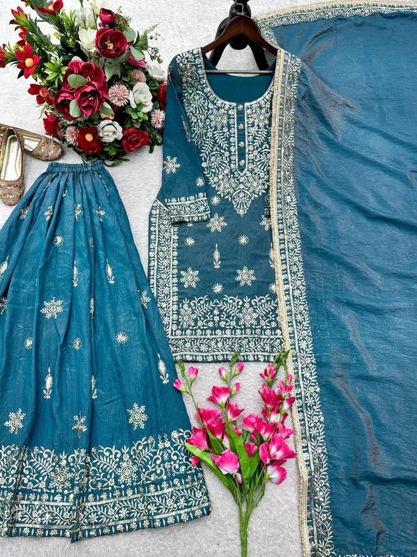 Teal_Gmy_Silk_Flared_Embroidered_Anarkali_Suit_Set_For_Women