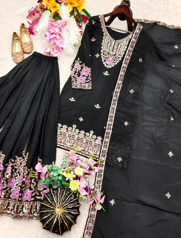 Black_Chinon_Silk_Straight_Embroidered_Kurta_Sharara_Set_For_Women