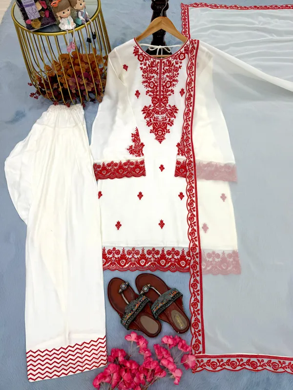 White_Rayon_Straight_Red_Embroidered_Kurta_Suit_Set_For_Women