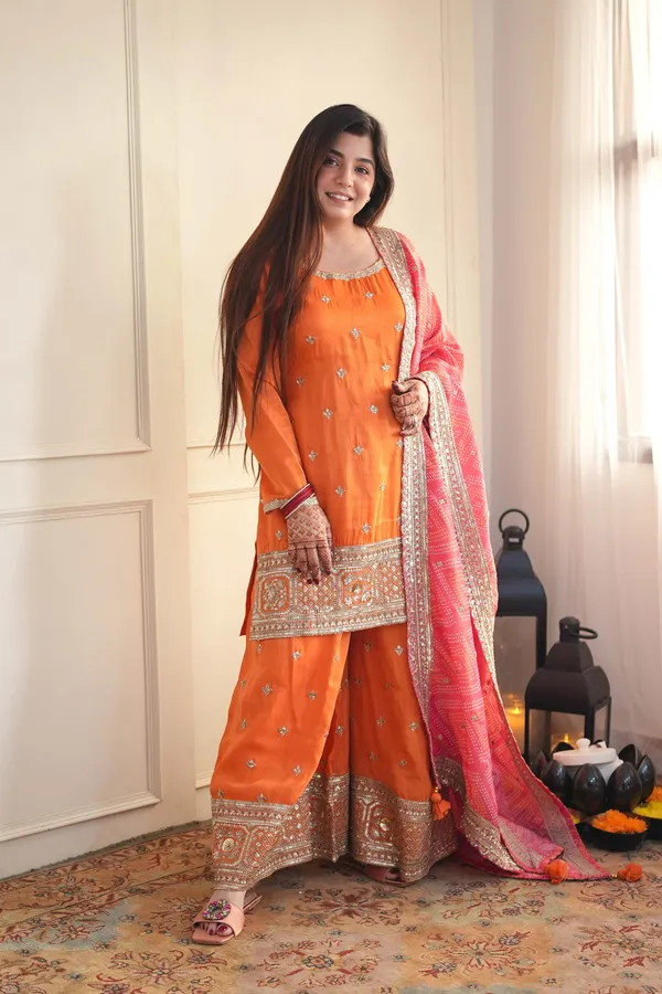 Orange_Chinon_Straight_Embroidered_Kurta_Set_For_Women