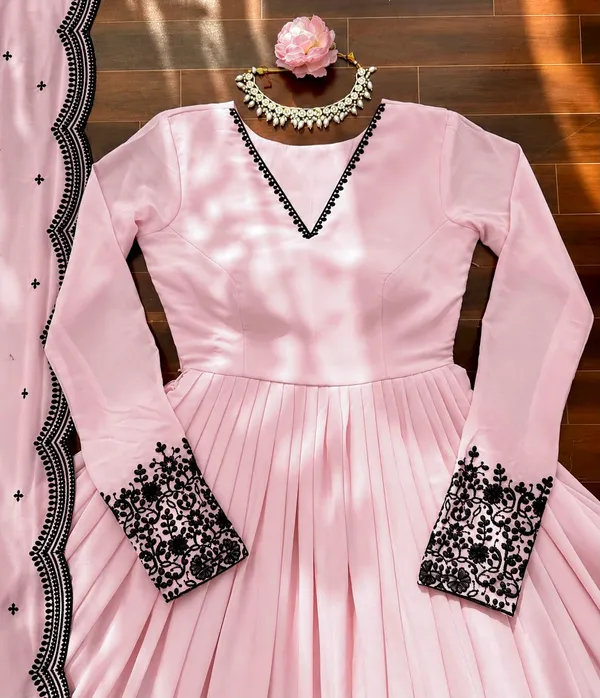 Pink_Faux_Georgette_Flared_Anarkali_Suit_Set_For_Women