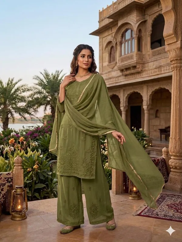 Olive_Green_Faux_Georgette_Straight_Embroidered_Suit_Set_For_Women