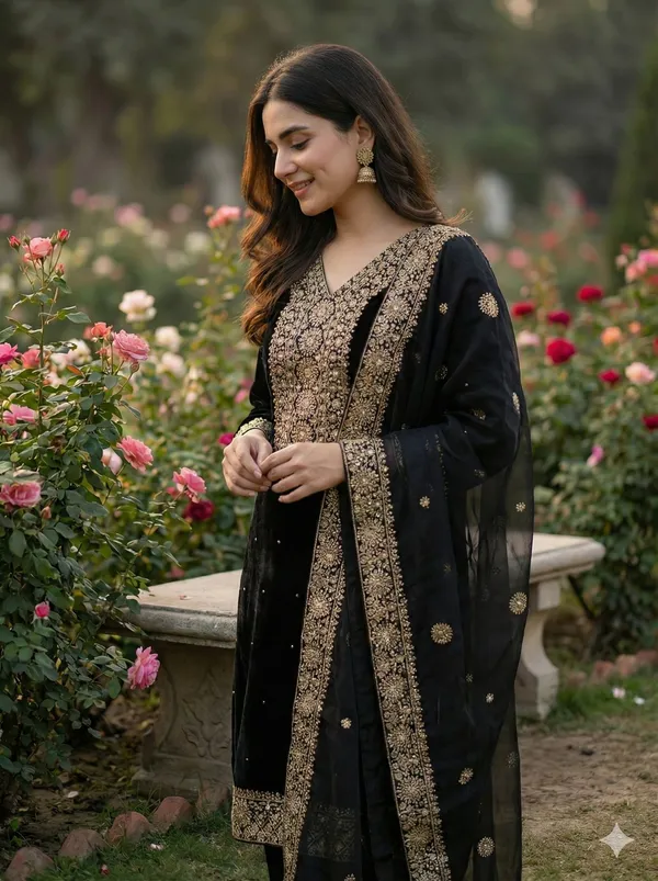 Black_Embroidered_Straight_Kurta_Set_For_Women