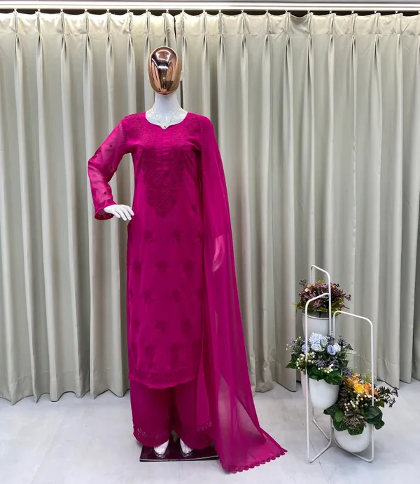 Magenta_Faux_Georgette_Straight_Kurta_Set_For_Women