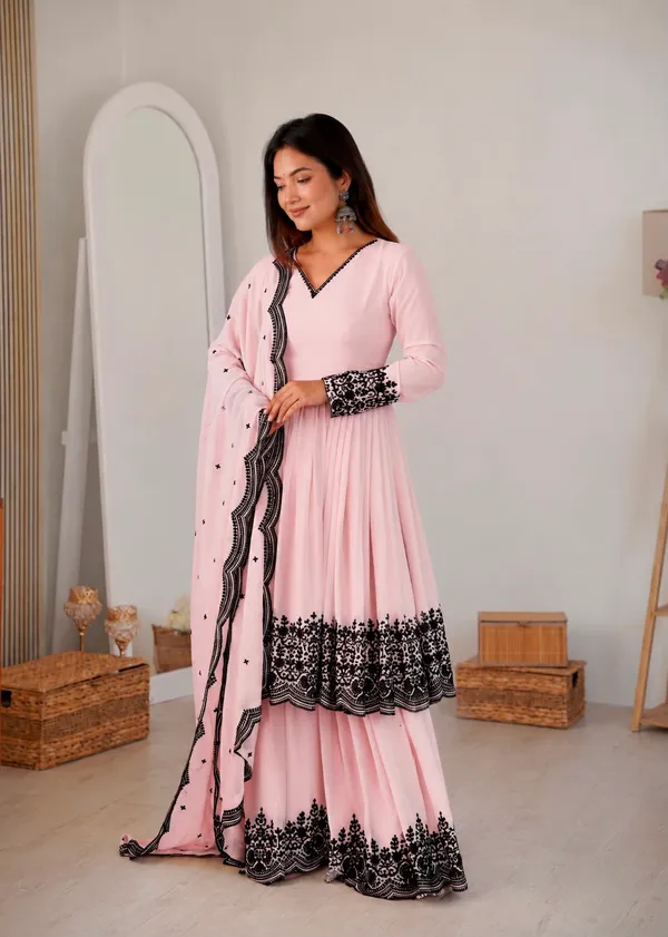 Pink_Faux_Georgette_Flared_Anarkali_Suit_Set_For_Women