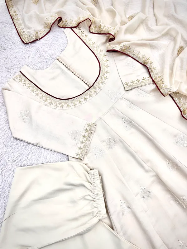 Cream_Cotton_Organza_Anarkali_Suit_Set_For_Women