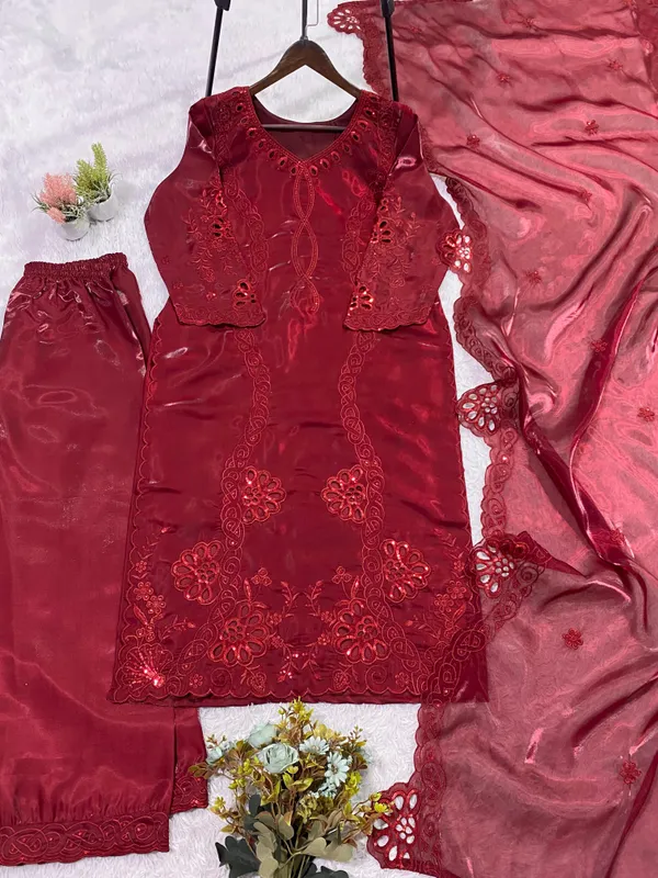 Maroon_Silk_Embroidered_Straight_Suit_Set_For_Women
