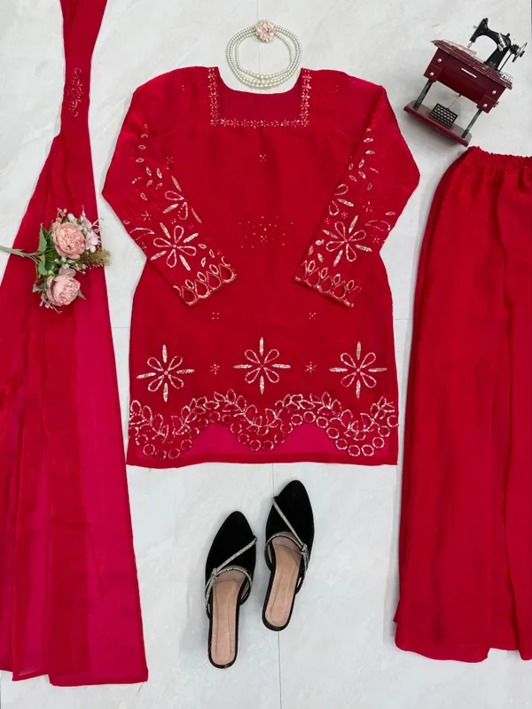 Red_Fendi_Silk_Embroidered_Kurta_Palazzo_Set_For_Women