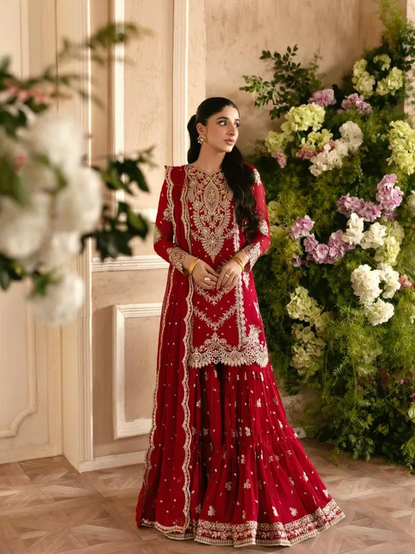 Red_Faux_Georgette_Flared_Sharara_Set_For_Women