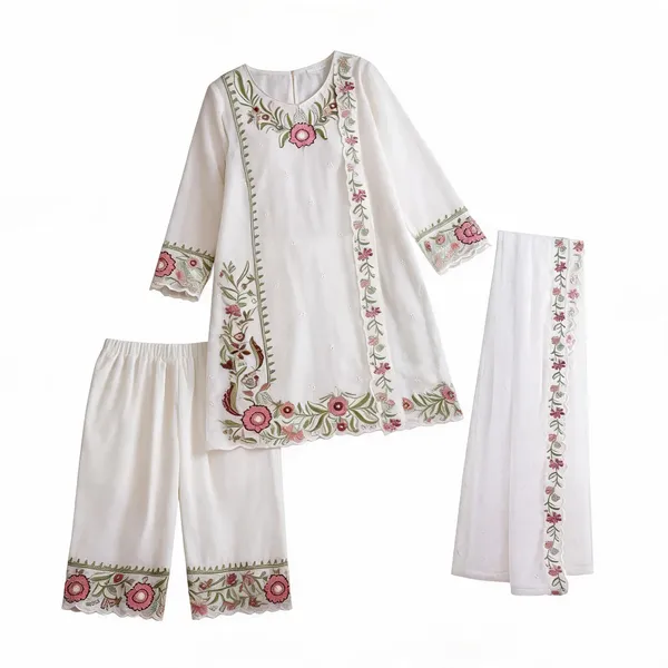 White_Faux_Georgette_Straight_Salwar_Suit_Set_For_Women