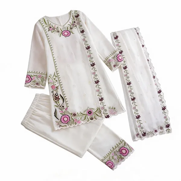 White_Faux_Georgette_Straight_Kurta_Set_For_Women