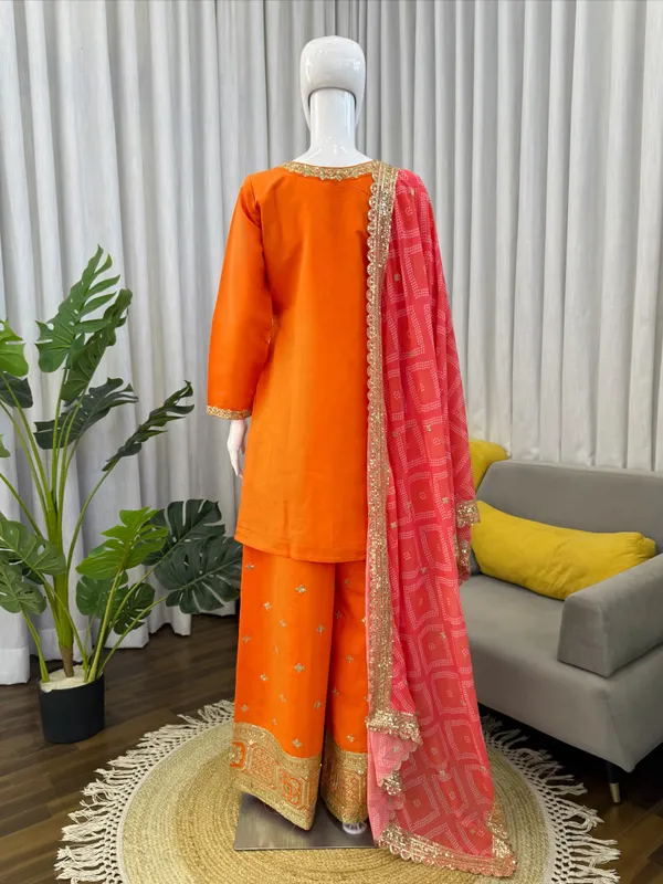 Orange_Chinon_Straight_Embroidered_Kurta_Set_For_Women