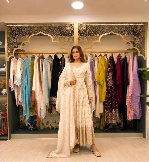 White_Chinon_Silk_Flared_Anarkali_Suit_Set_For_Women