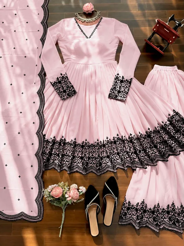 Pink_Faux_Georgette_Flared_Anarkali_Suit_Set_For_Women