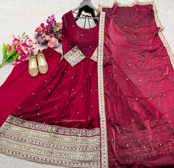 Maroon_Georgette_Flared_Embroidered_Anarkali_Suit_Set_For_Women